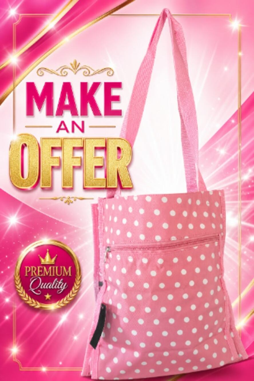Women's Pink Polka Dot Tote Bag Double Strap Multi Pocket Shopper Purse New